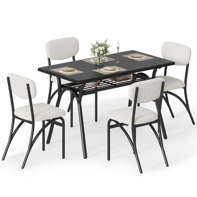 black table &  & beige chair