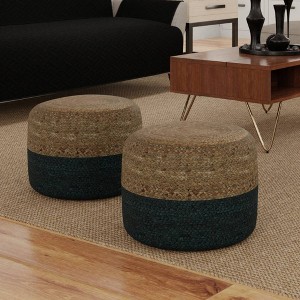 Maron Contemporary Round Pouf Pink/Natural - WyndenHall - 1 of 4