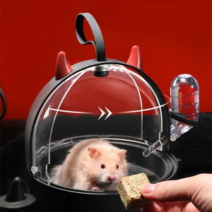 Portable transparent hamster cage with silicone handle, 180 degree horizontal rotation travel carrier - 1 of 4