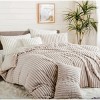 Evo Bytes 3 Pieces Fluffy Striped Duvet Cover Set Super Soft Faux Fur Winter Warm Fuzzy Fleece Bedding Set-King Duvet Cover + 2 King Pillowcases-Beige - 2 of 4