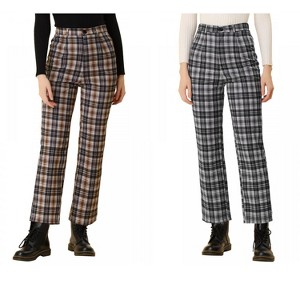 INSPIRE CHIC Women's Plaid Tartan High Waisted Button Casual Pants 2 Packs - 1 of 4