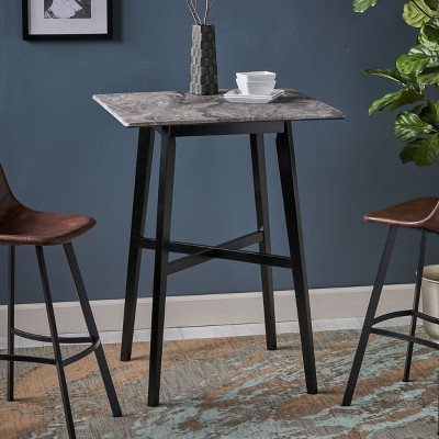 Paladina Marble and Rubberwood Square Bar Table, Black Finish