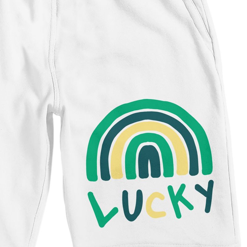 St. Patrick's Day "Lucky" Rainbow Men's White Lounge Shorts, 2 of 4