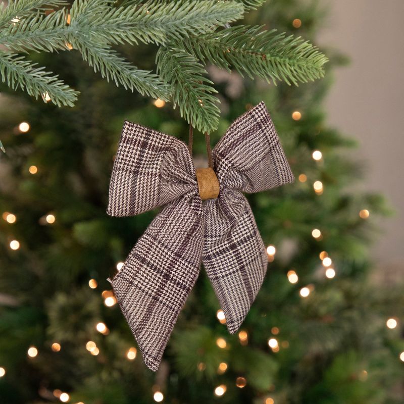 Northlight Houndstooth Plaid Bow Christmas Ornament - 7.5" - Brown and Cream, 2 of 5