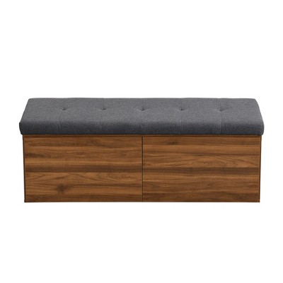 Vynxaria 49" Storage Bench with Adjustable Shelves, Padded Seat Cushion, Double Doors for Entryway, Hallway, Bedroom, Dark Grey.