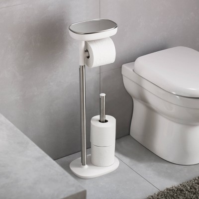 Stainless Steel Freestanding Toilet Paper Holder with Dual-Purpose Shelf