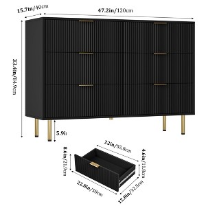 Fluted Wood Dresser 7 Drawers Dresser for Bedroom, Large Modern Black Dresser with Gold Handle - 1 of 4
