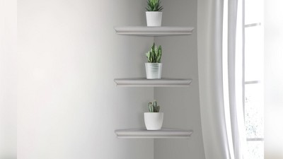Set of 3 Whitewashed MDF Floating Corner Shelves