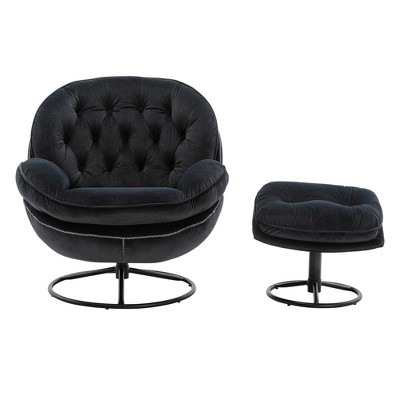 attop Velvet Accent Chair & Ottoman Set, Lounge Chair, Armless Modern Style for Living Room