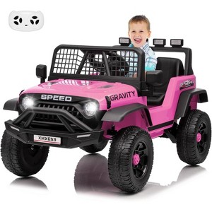 12V Kids Ride On Truck, Electric Car Toy with Extra Wide Seat & Legroom, Remote Control,3 Speeds,LED Lights,Music & USB - 1 of 4