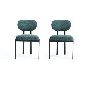 HomeRoots Set of Two Green and Black Chenille And Metal Partially Open Back Dining Side Chairs - 1 of 4