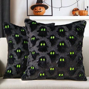 Halloween 18x18 inch Black Ghost Pillow Covers, Set of 2, Soft Plush Faux Couch Cushion Cases for Home Decor - 1 of 4