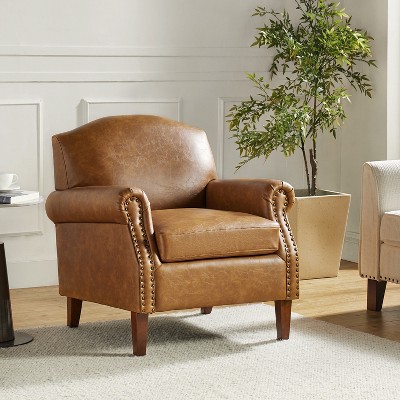 Gianluigi Transitional Vegan Leather Armchair with Nailhead Trim and Solid Wood Legs for Bedroom and Living Room  | ARTFUL LIVING DESIGN