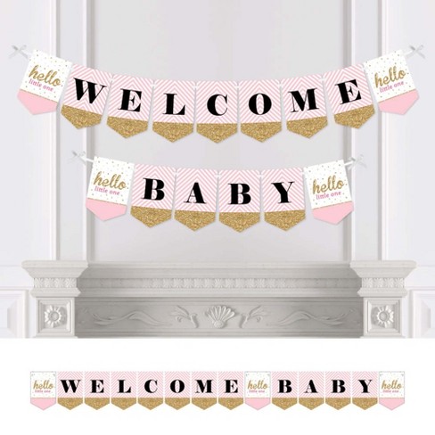 Big Dot Of Happiness Hello Little One Pink And Gold Baby Shower Bunting Banner Girl Party Decorations Welcome Baby Target