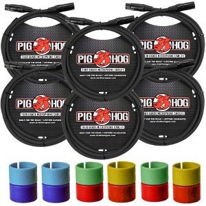 Pig Hog 8mm XLR Microphone Cable Male to Female 6 Ft Mic Cable with Zoom XLR-6c Color ID Rings for Cables - 6 Units - 1 of 4