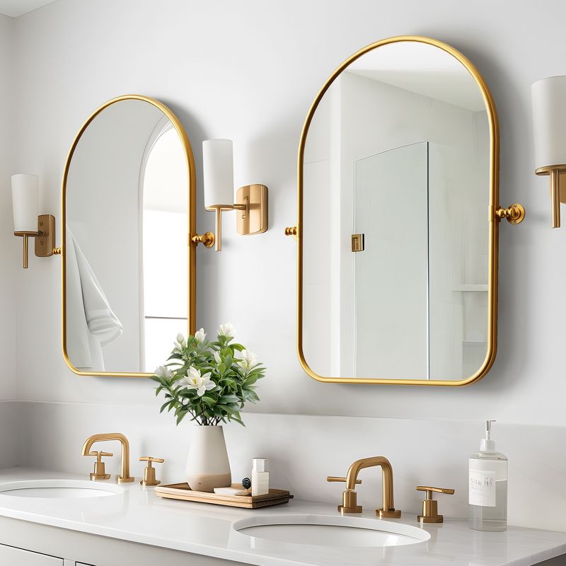 Neutypechic Arched Metal Frame Pivot Wall Mirror Bathroom Vanity Mirror Set of 2 - 36"x24", Gold, 2 of 8