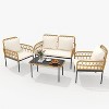 4 Piece Outdoor Wicker Patio Living Room Set - Rattan Balcony Furniture for Porch or Deck, 2 Armchairs with Cushions and Pillows - 2 of 4