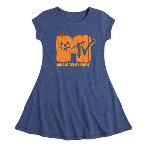Girls' - MTV - Logo Jack O Lantern Fit & Flair Cap Sleeve Dress - 1 of 2
