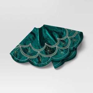 48" Christmas Dia Art Deco Embellished Soft Velvet Tree Skirt Green - Wondershop™ - 1 of 4