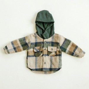 Kids Everest Flannel Long Sleeve Hooded Jacket - Olive + Scout - 1 of 4