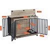 Dog Crate Furniture Decorative Kennel Wooden Dog Crate Chew-Proof Metal Barrier with Dog Bowls Flip-Top 3 Doors Wheel for Small Medium Large Dogs - 4 of 4