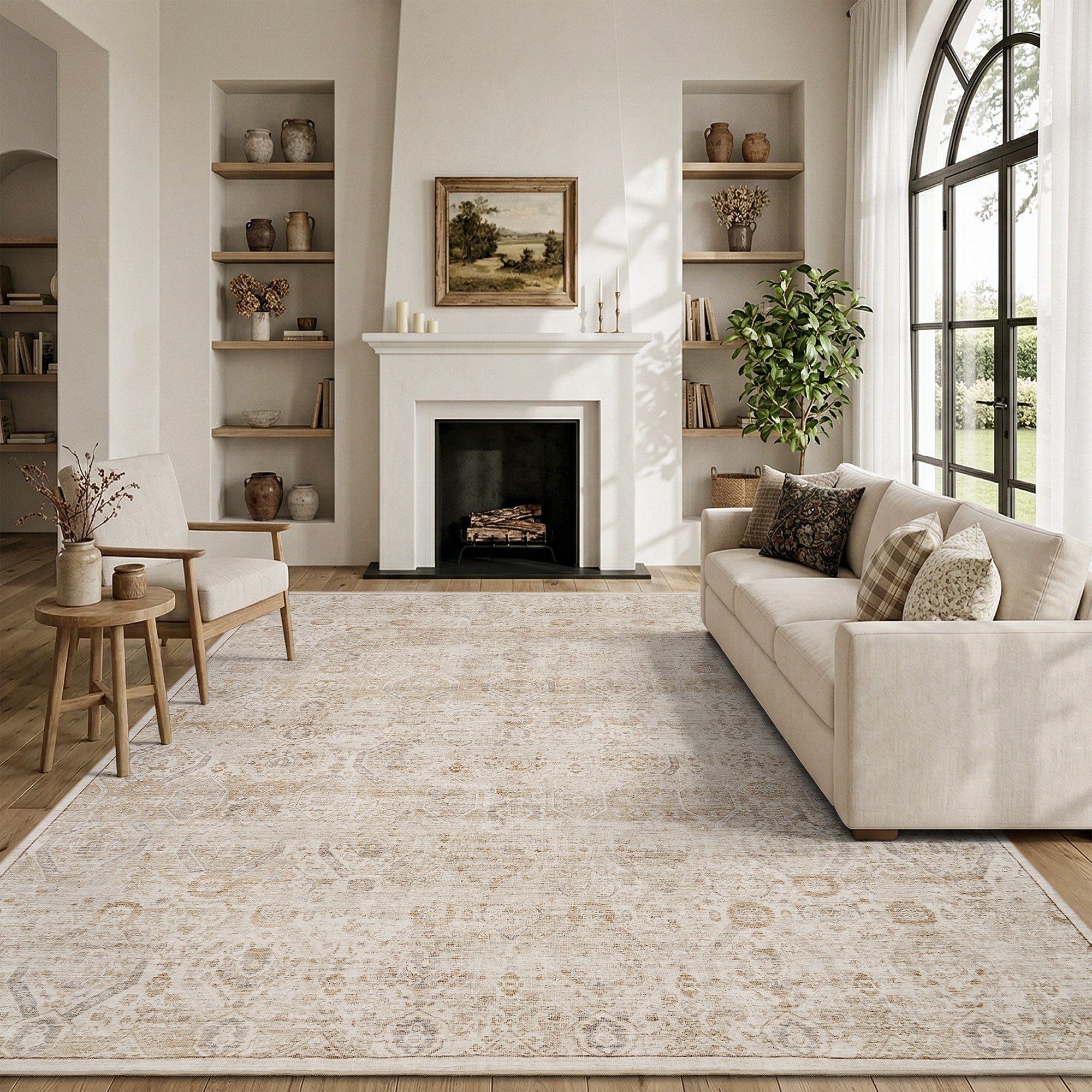 MontVoo Washable Non-Slip Vintage Distressed Area Rug Beige 8'x10'