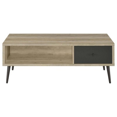 Mid-Century Modern Pine and Gray Wood Coffee Table with Storage