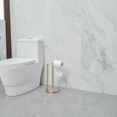 Brushed Gold Freestanding Toilet Paper Holder with Reserve