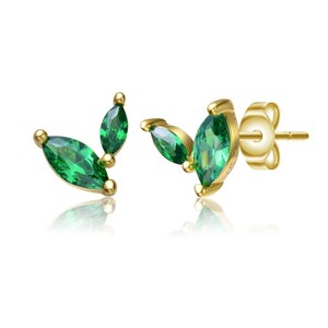 Guili Kids 14K Gold-Plated Red Cubic Zirconia Fern Leaf Stud Earrings – Elegant and Lightweight Design for Everyday and Special Occasions - 1 of 2