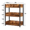 VECELO 3-Tier Small Bookshelf, Storage Organizer, Industrial Shelving Unit for Office or Living Room, Brown - 3 of 4
