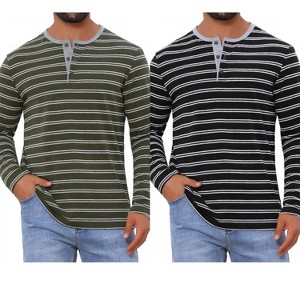 INSPIRE CHIC Men's Long Sleeves Contrasting Colors Striped Henley T-Shirts 2 Packs - 1 of 4