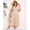 Garvee Women Plus Size V Neck Wrap Maxi Dress High Waist Ruffle Summer Casual Dress with Belt Short Sleeve,Apricot bottom flowers,4XL - 4 of 4
