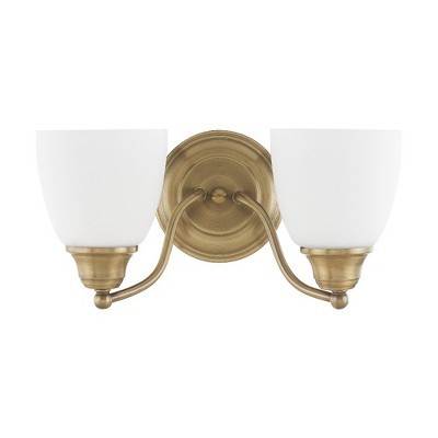 Somerville Antique Brass 2-Light Vanity with Satin Opal White Glass