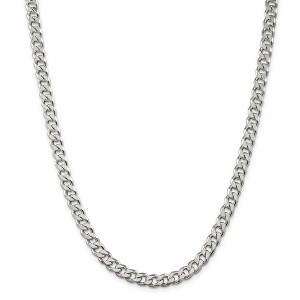 Black Bow Jewelry Mens 7mm Rhodium Plated Sterling Silver Solid Curb Chain Necklace - 1 of 4