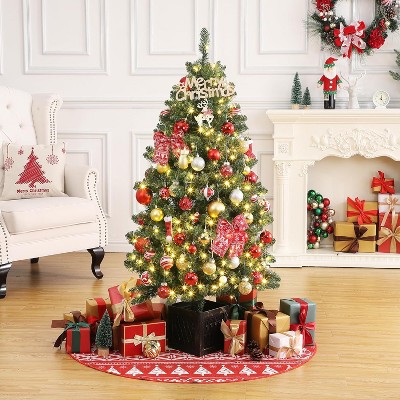 Artificial Christmas Tree, 4.5ft Premium Hinged Pine Tree, Pre-Lit Christmas Tree with Warm White LED Lights for Home, Shops, Party