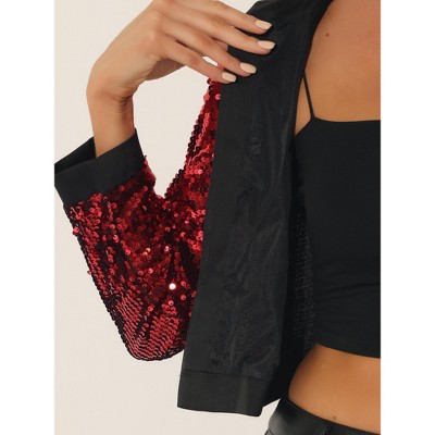 Allegra K Women's Party Sparkly Sequin Cropped Jacket Red X-Small — фото 4