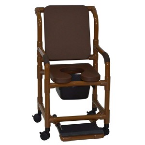 MJM International Corporation Shower Chair 18 In Width 3 In Brown Seat Brown Cushion Padded Back Sliding Footrest 10 Qt Slide Mode Pail 300 Lb Wt - 1 of 1