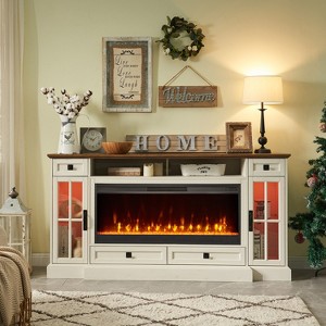 SinCiDo 70" Fireplace TV Stand for 80 Inch TV, Farmhouse TV Stand w/Door & Drawers - 1 of 4