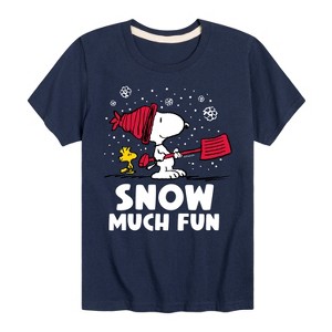 Boys' - Peanuts - Snoopy and Woodstock Snow Much Fun Short Sleeve Graphic T-Shirt - 1 of 4