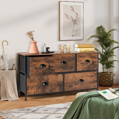 ORRD 5-Drawer Dresser Organizer with Wooden Top, Fabric Storage Cabinet for Bedroom & Closet