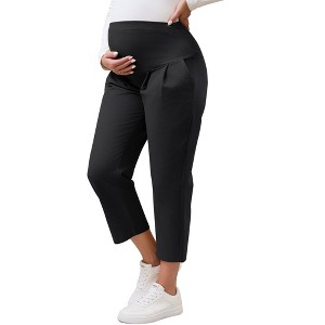 INSPIRE CHIC Womens Cotton Maternity Pants Straight Slacks Over Belly Casual Work Cropped Pregnancy Trousers with Pockets - 1 of 4