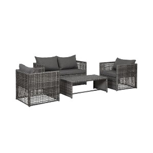 WestinTrends 4-Piece Wicker Outdoor Patio Conversation Set with Coffee Table, Gray/Gray - 1 of 4