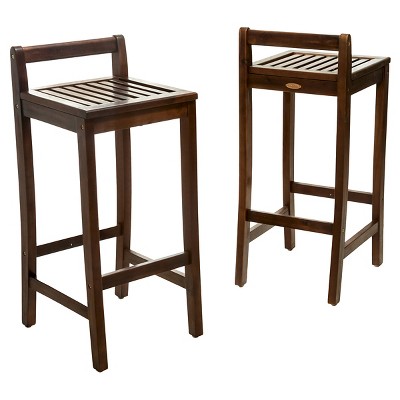 Riviera Set of 2 Acacia Wood Patio Barstool - Brown - Christopher Knight Home