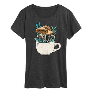 Women's - Instant Message - Coffee Cup Flowers Short Sleeve Graphic T-Shirt - 1 of 4