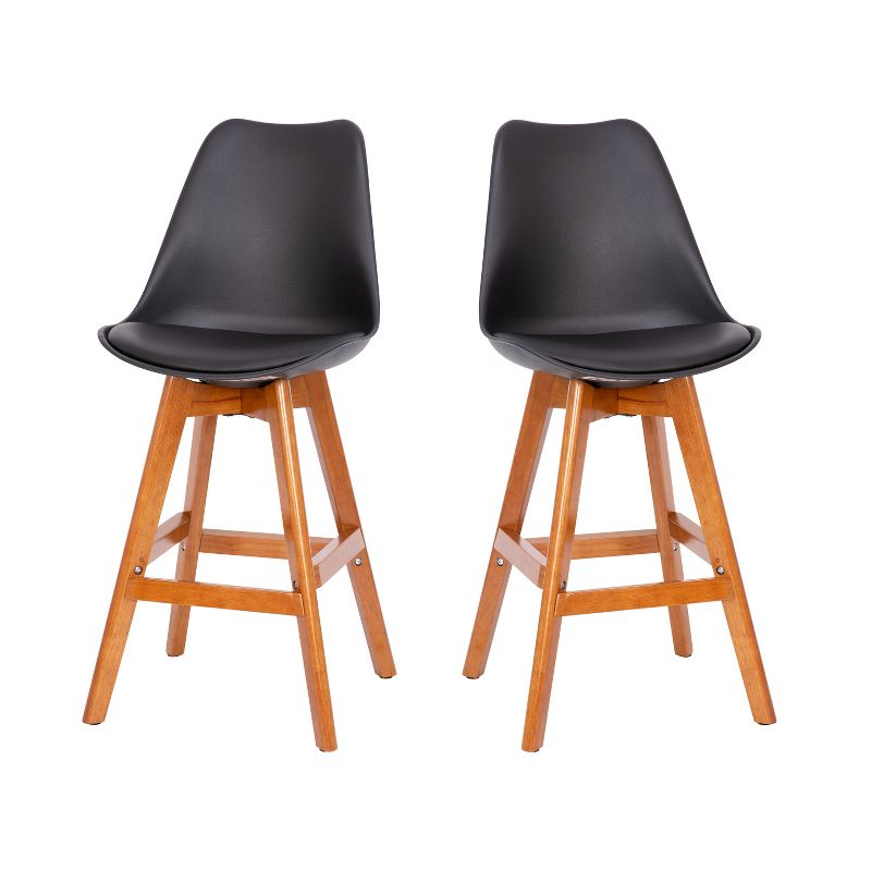 Emma and Oliver Set of Two Upholstered Dining Stools with Matching Attached Seat and Wood Frame, 1 of 9