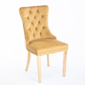 Gulches Gold Velvet Dining Chairs Set of 2 with Solid Wood Frame - 1 of 4
