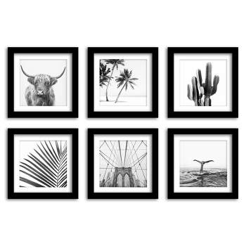 Set of 6 Framed Prints Gallery Wall Art Set Black and White Travel Photography 6 Piece Framed Gallery Wall Set With Mat - Americanflat