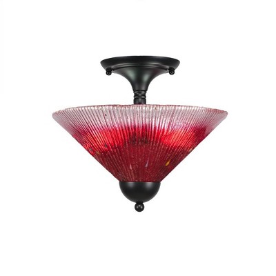 Toltec Lighting Any 2 - Light Flush Mount in  Matte Black with 12" Raspberry Crystal Shade