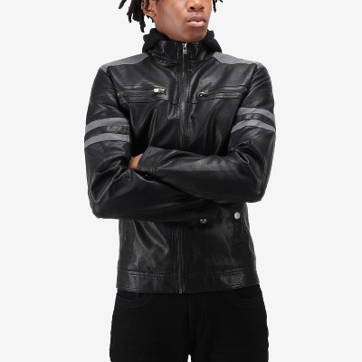 X RAY Mens Motorcycle PU Leather Jacket With Faux Shearing Lining in BURGUNDY Size Small — фото 4