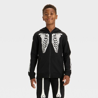 Boys' Halloween 'Glow In the Dark' Zip-Up Hooded Sweatshirt - Cat & Jack™ Black
